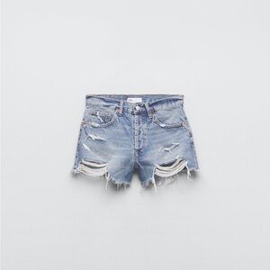 Zara TRF Mid Rise Blue Denim Shorts